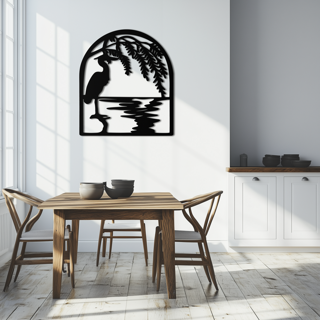 Flamingo Lake Scene Metal Wall Art – Tranquil Nature-Inspired Silhouette for Home Decor- KAF686