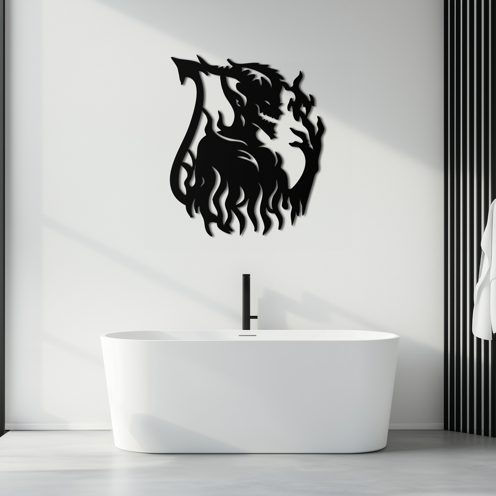 Flame Demon Silhouette Metal Wall Art – Fiery Devil Design for Bold Interiors- KAF690