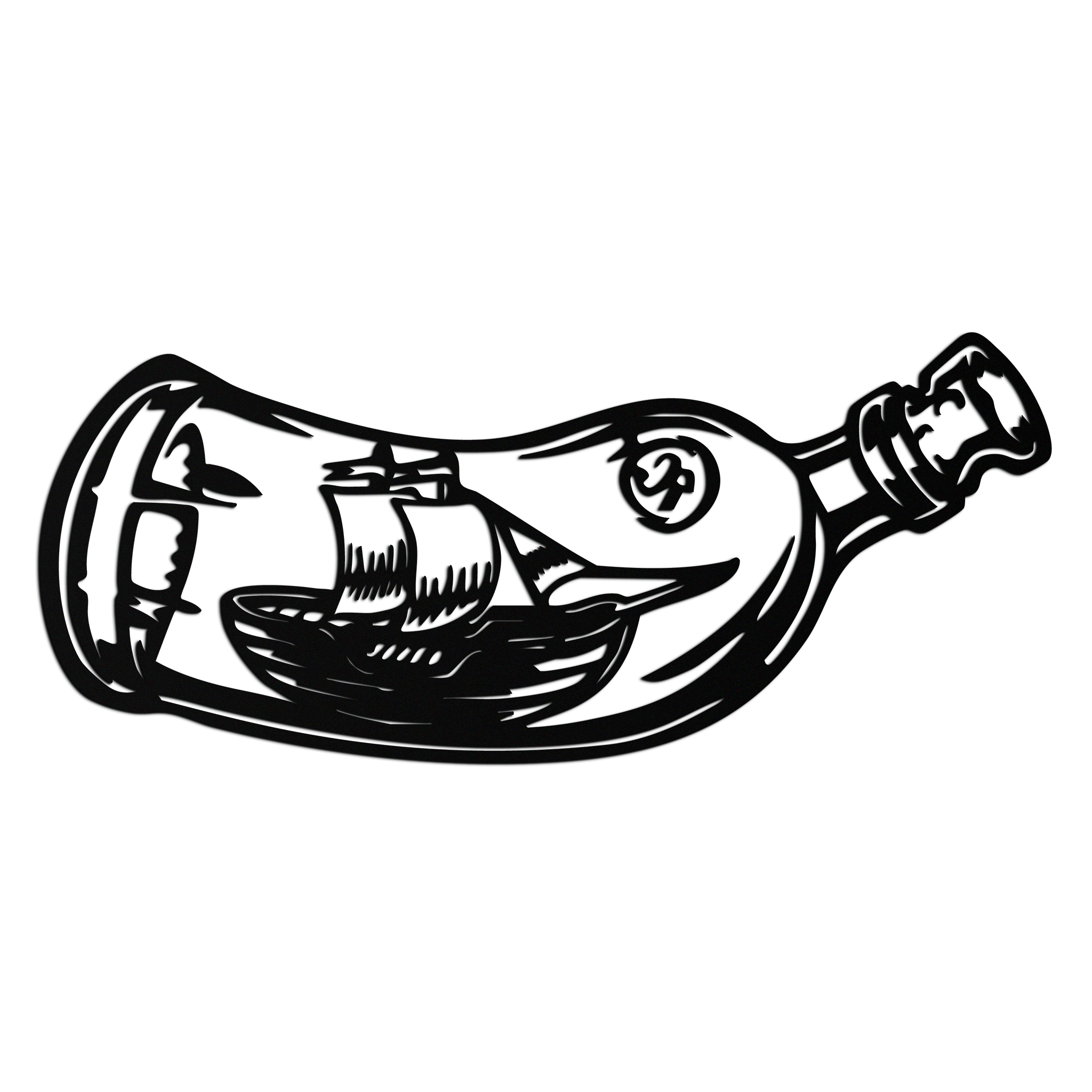 Ship in a Bottle Metal Wall Art – Nautical Silhouette Design for Sea Lovers- KAF691