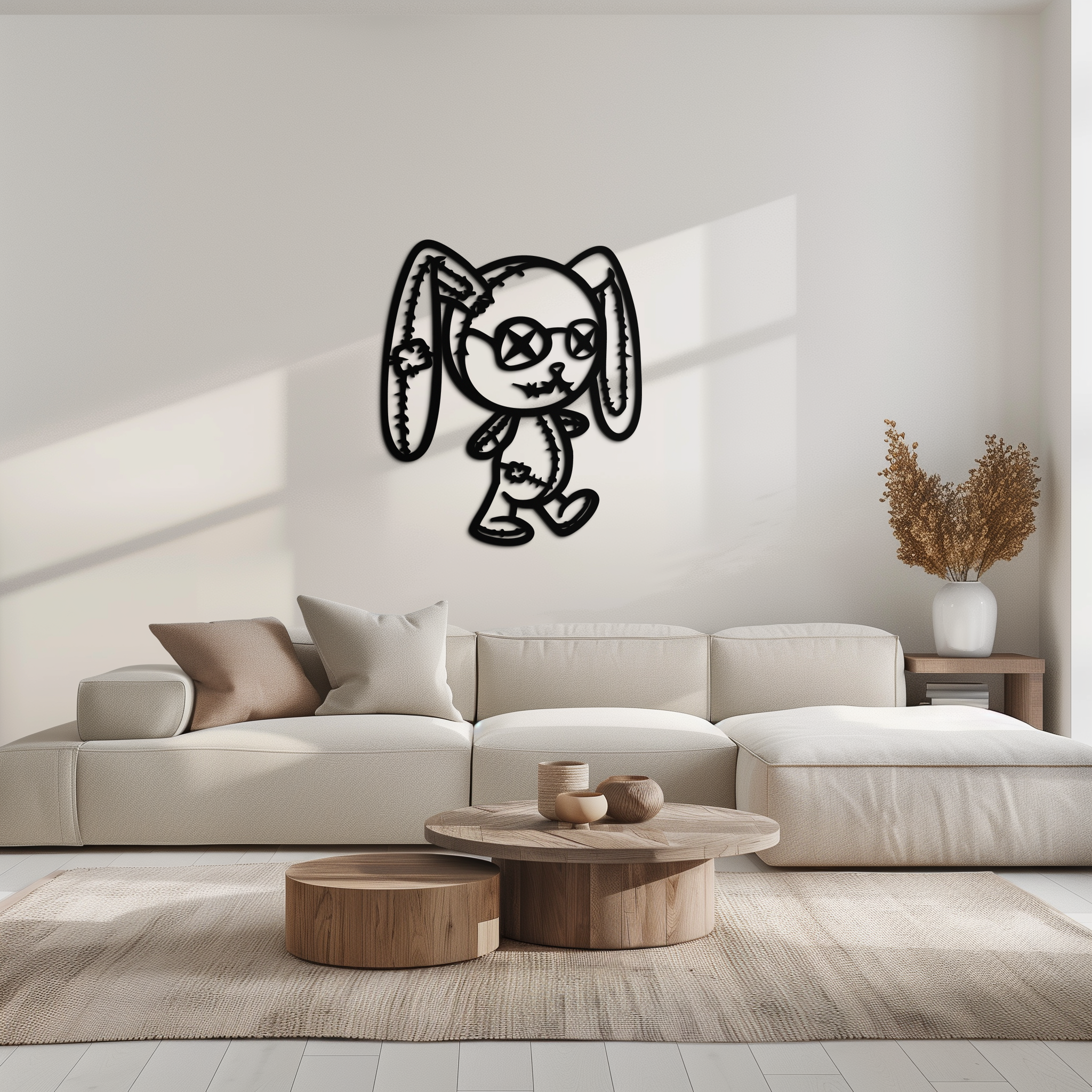 Patchwork Bunny Metal Wall Art – Whimsical Silhouette Design for Cozy Spaces- KAF693