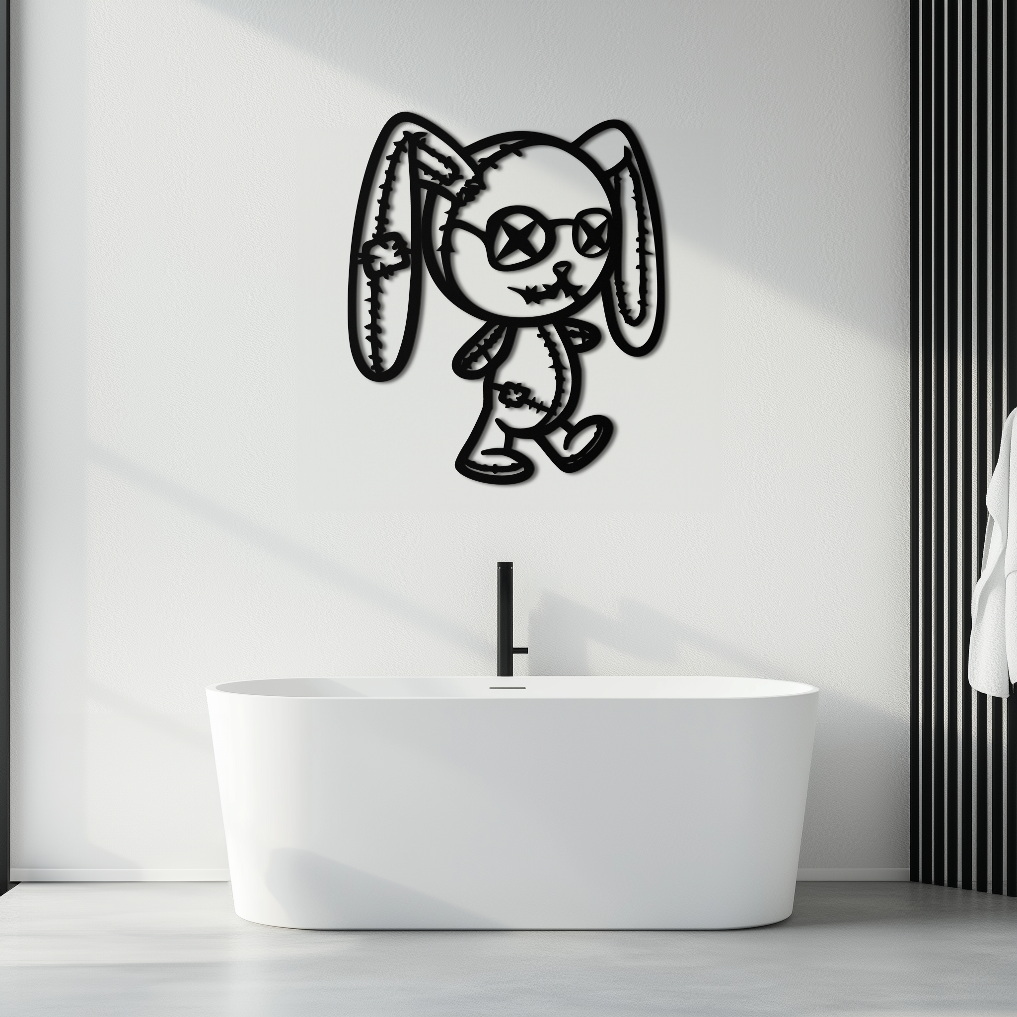 Patchwork Bunny Metal Wall Art – Whimsical Silhouette Design for Cozy Spaces- KAF693