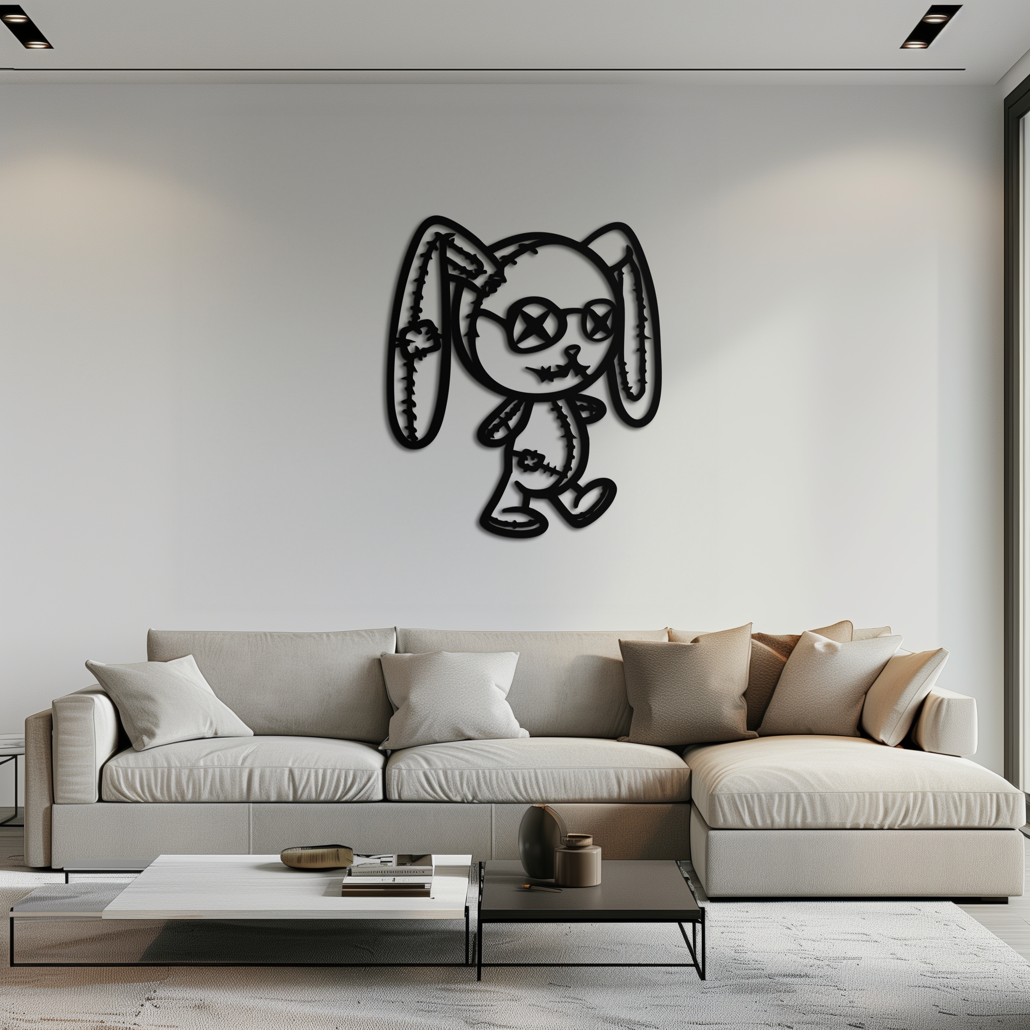 Patchwork Bunny Metal Wall Art – Whimsical Silhouette Design for Cozy Spaces- KAF693