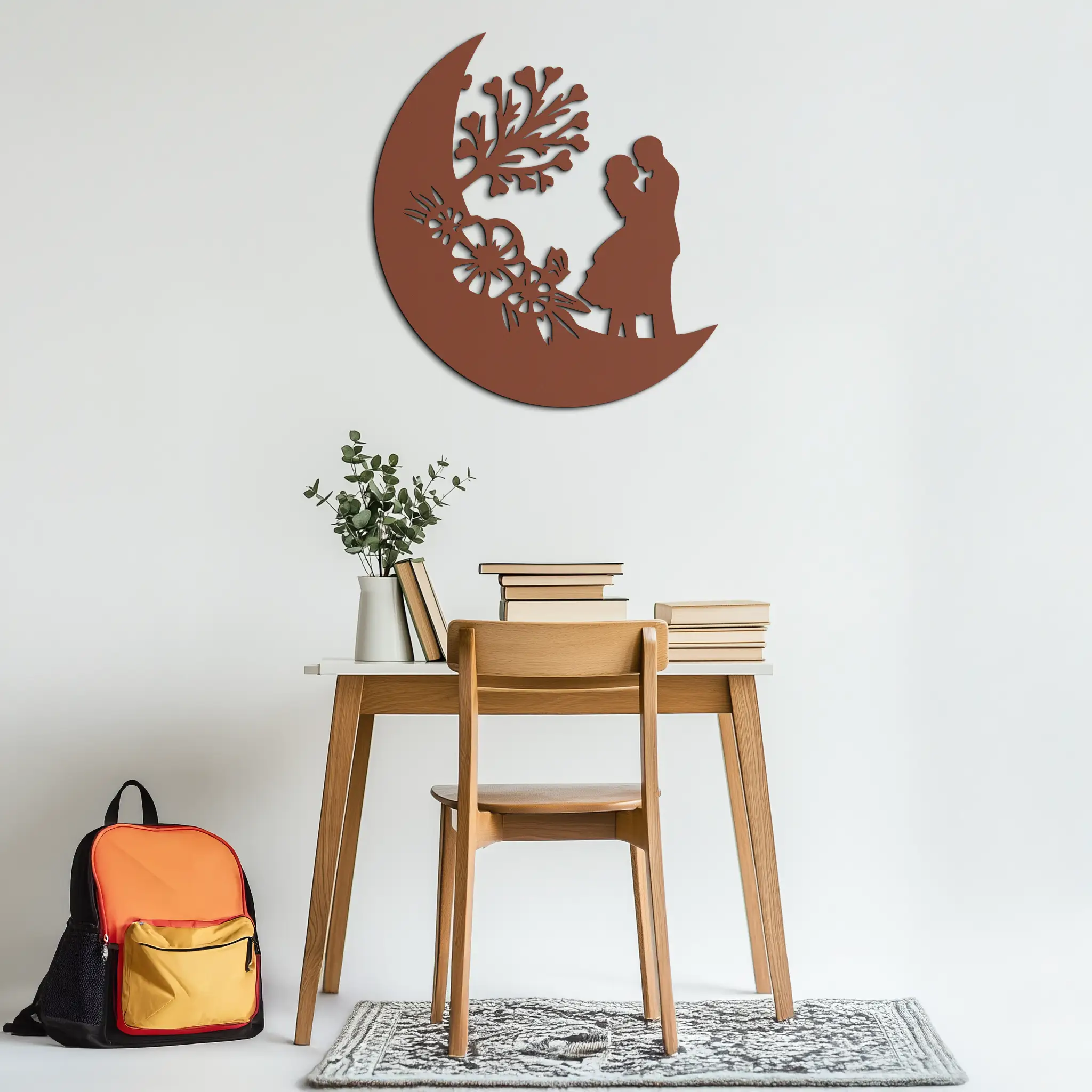 : Lovers on the Moon Metal Wall Art – Romantic Silhouette for Dreamy Interiors- KAF695