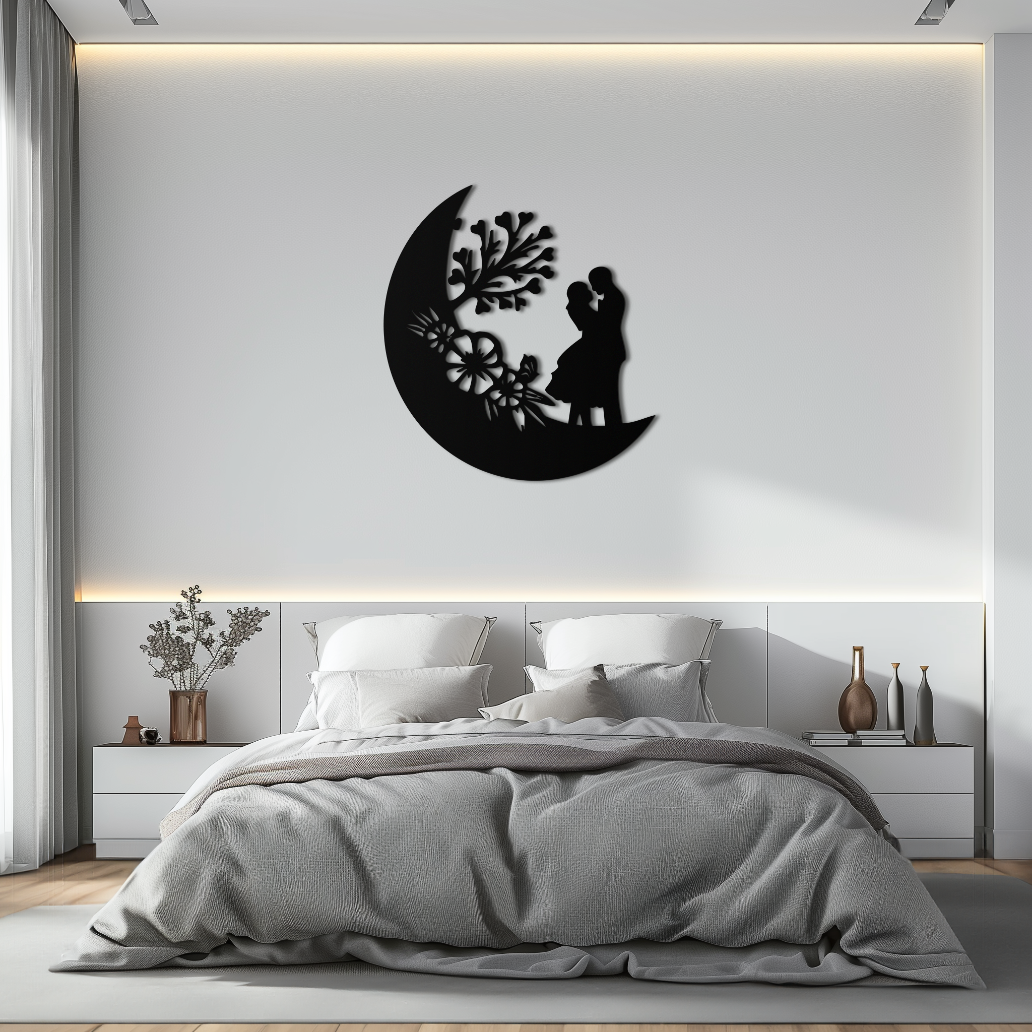 : Lovers on the Moon Metal Wall Art – Romantic Silhouette for Dreamy Interiors- KAF695