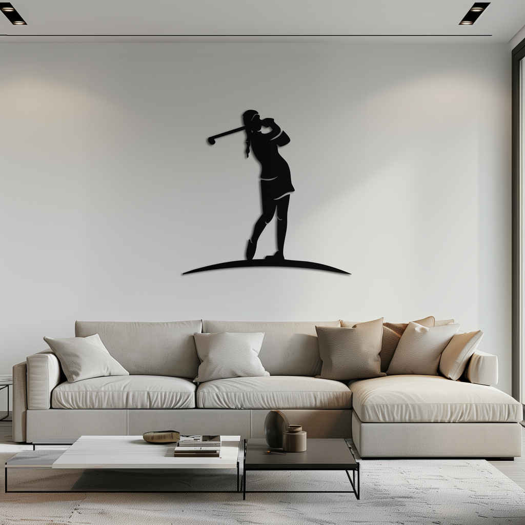 Female Golfer Metal Wall Art – Elegant Sports Silhouette for Modern Spaces- KAF698