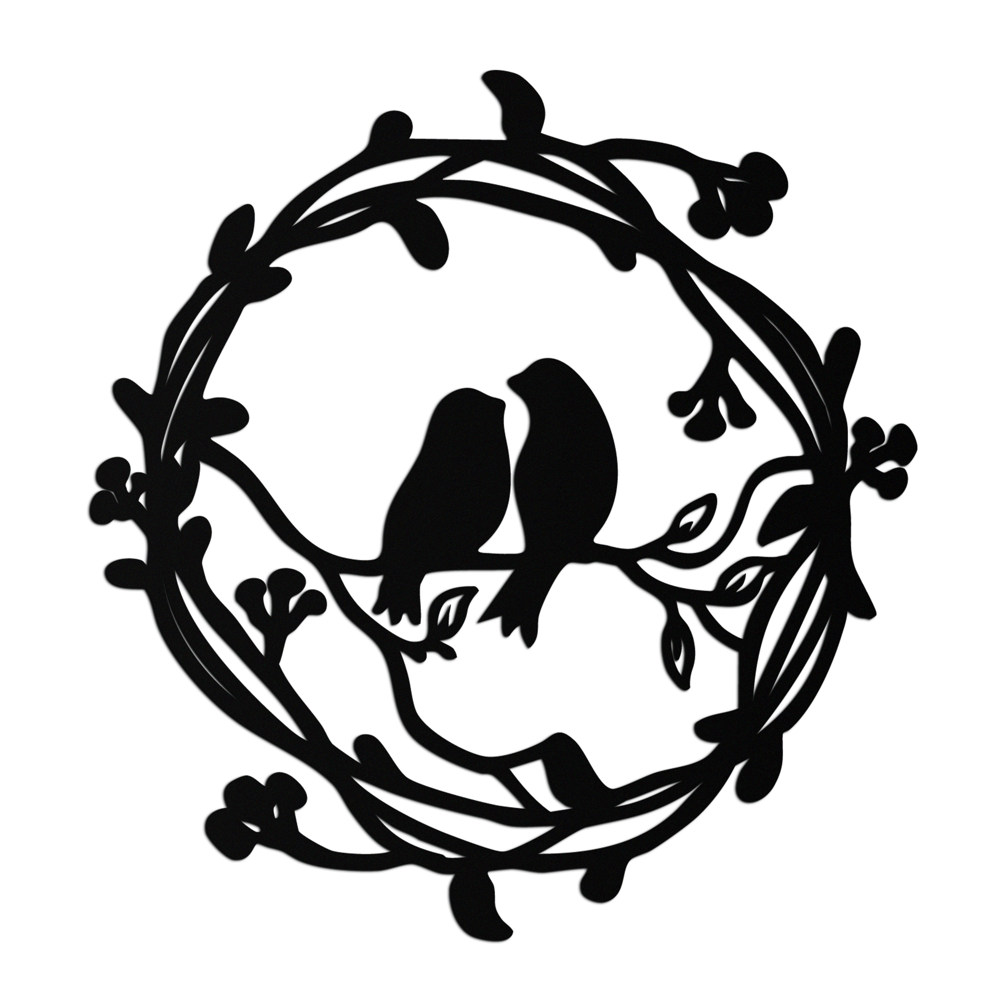 Two Birds on Wreath Branch Metal Wall Art – Romantic Nature-Inspired Round Design- KAF702