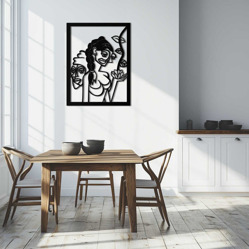 Abstract Tribal Faces with Floral Elements Modern Metal Wall Art Panel- KAF703