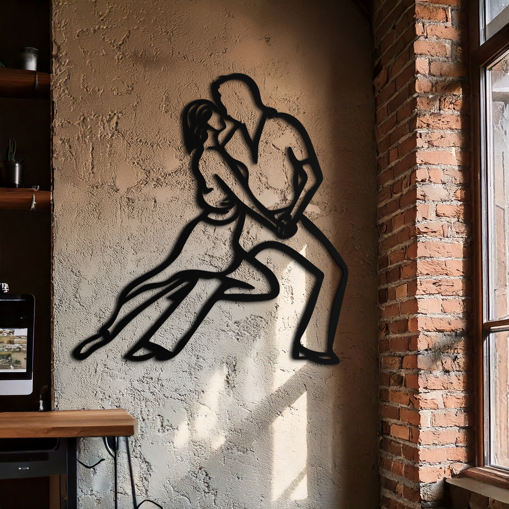 Passionate Dance Metal Wall Art – Romantic Couple Silhouette Home Decor- KAF705