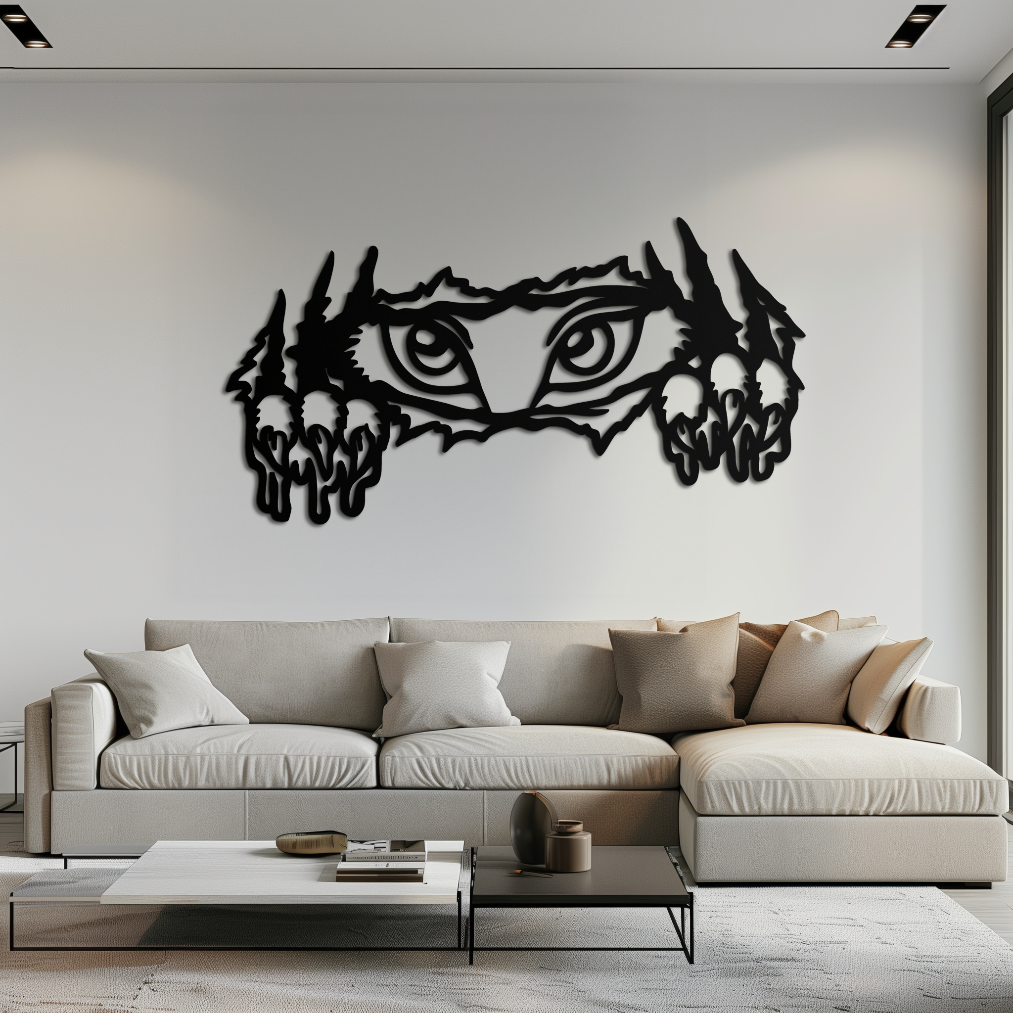 Wild Claws and Eyes Metal Wall Art – Fierce Animal Scratch Silhouette Design- KAF707