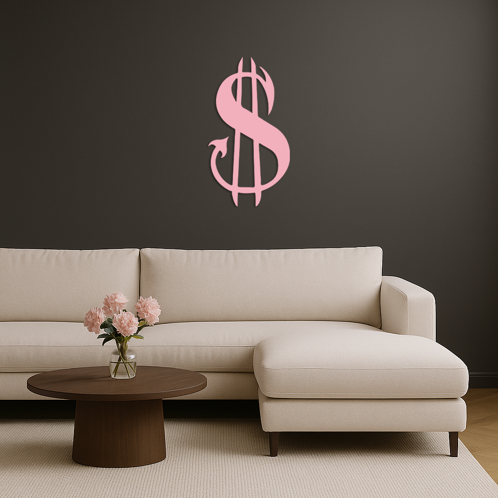 Pink Devil Dollar Symbol Metal Wall Art – Bold Statement Decor - KAFGP001