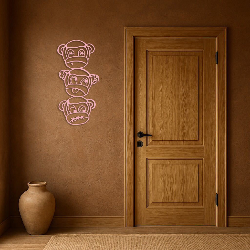 Pink Three Monkeys Metal Wall Art – Playful See No Evil, Hear No Evil, Speak No Evil Design - KAFGP004