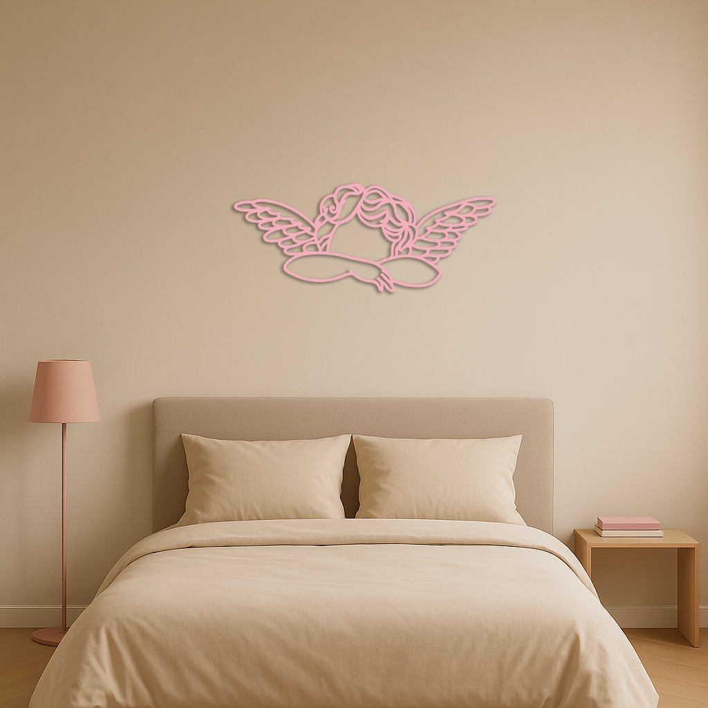 Pink Angel Silhouette Metal Wall Art – Elegant Guardian Wings Design - KAFGP005