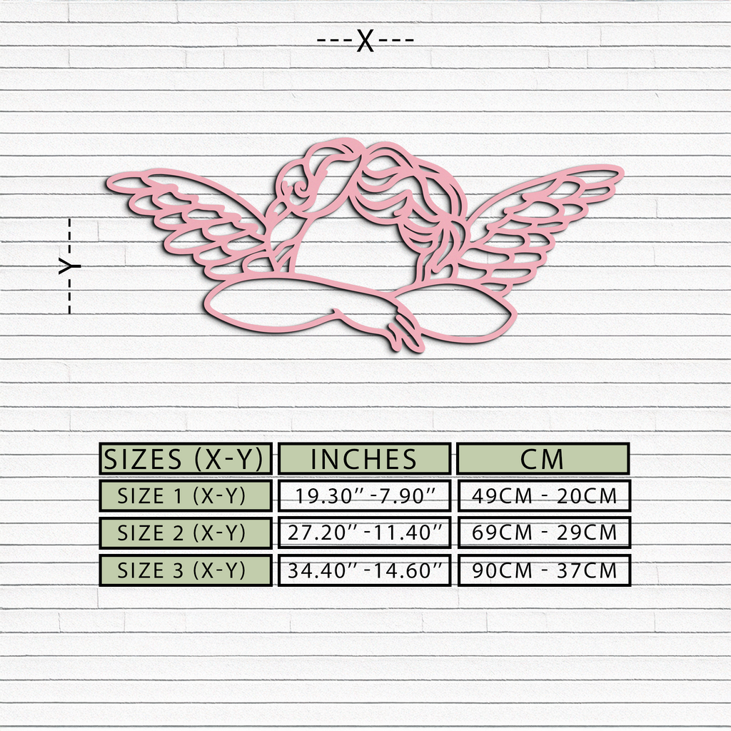 Pink Angel Silhouette Metal Wall Art – Elegant Guardian Wings Design - KAFGP005