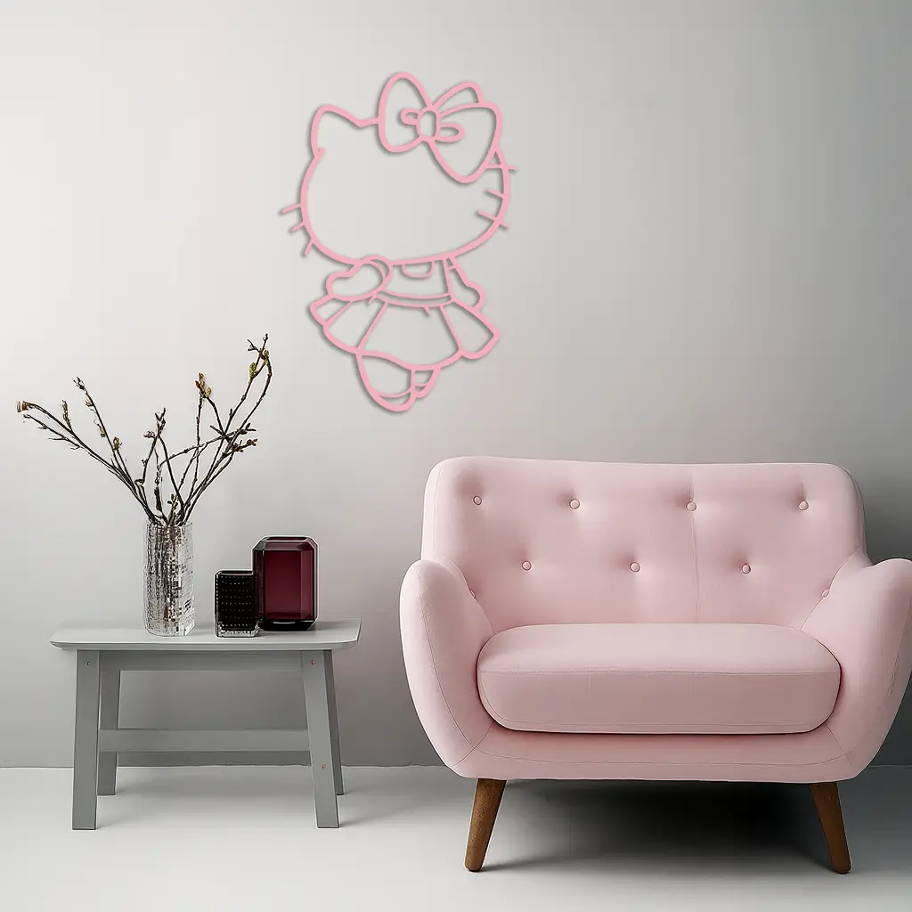 Pink Cute Cat Silhouette Metal Wall Art – Playful Character Design - KAFGP007