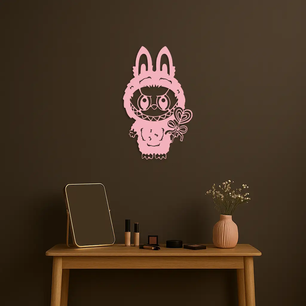 Pink Labubu Metal Wall Art – Playful Character Silhouette Decor - KAFGP008