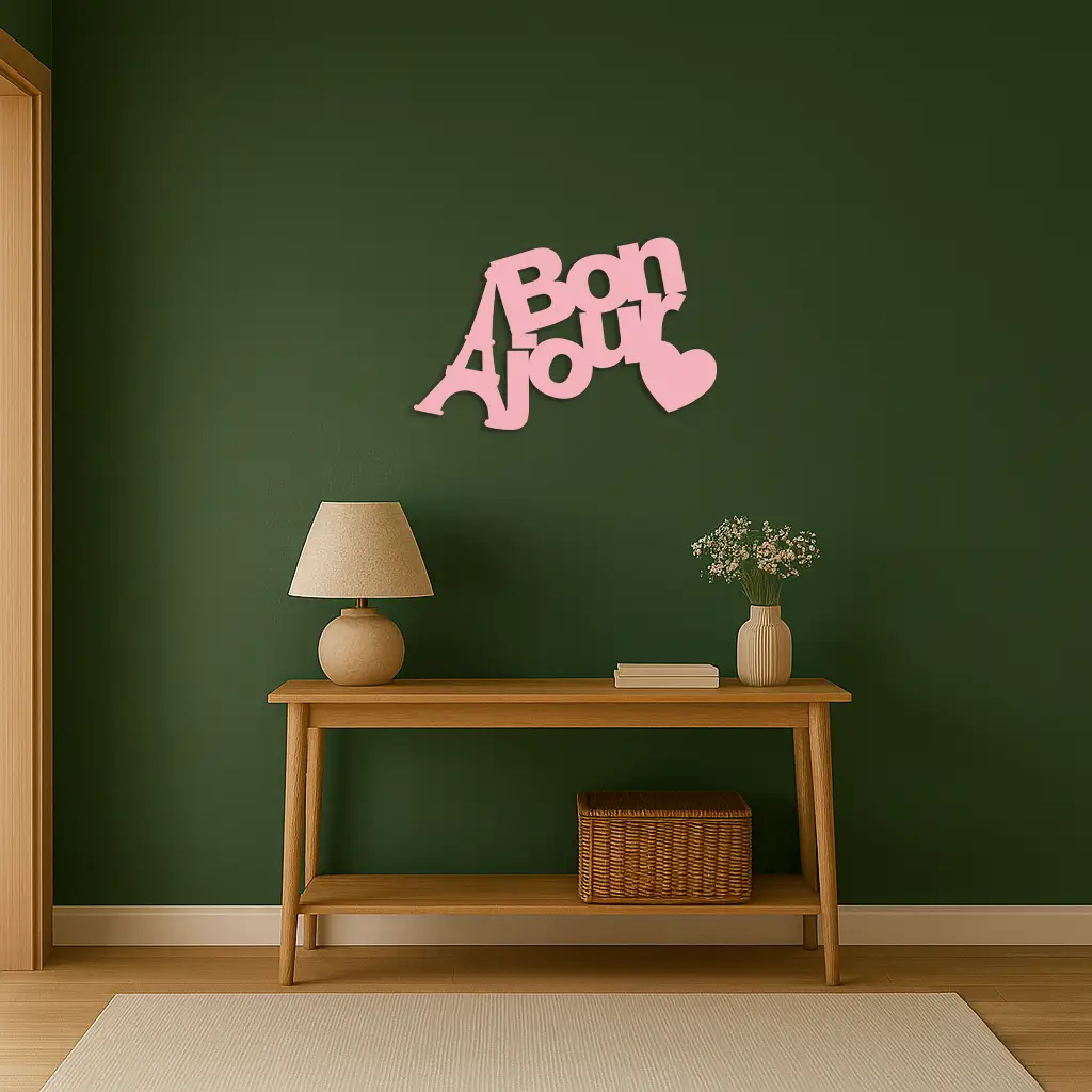 Pink Bonjour Eiffel Tower Metal Wall Art – Paris-Inspired Romantic Decor - KAFGP009