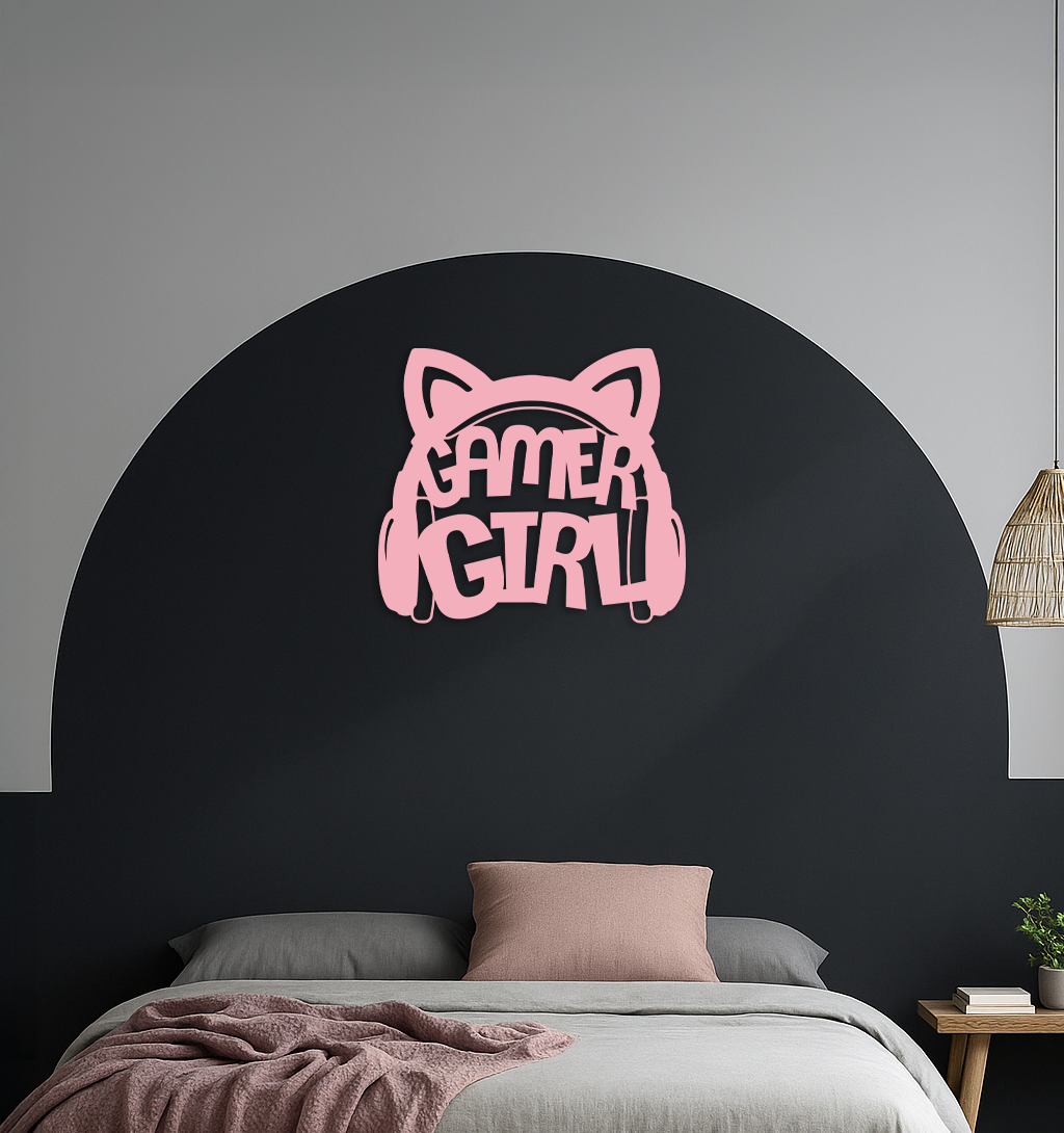 Pink Gamer Girl Metal Wall Art – Playful Gaming Headset Design - KAFGP010