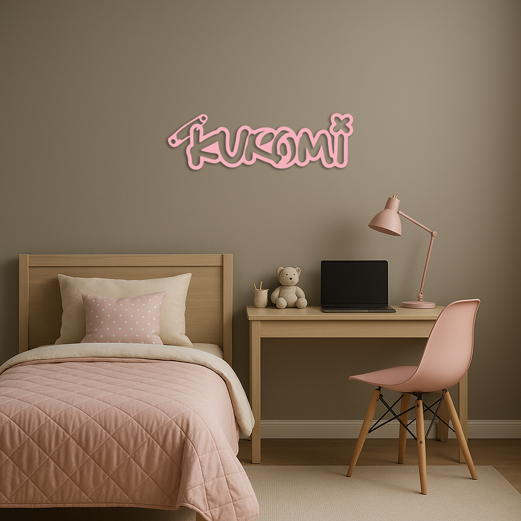 Pink Kuromi Metal Wall Art – Playful Character Typography Decor - KAFGP012