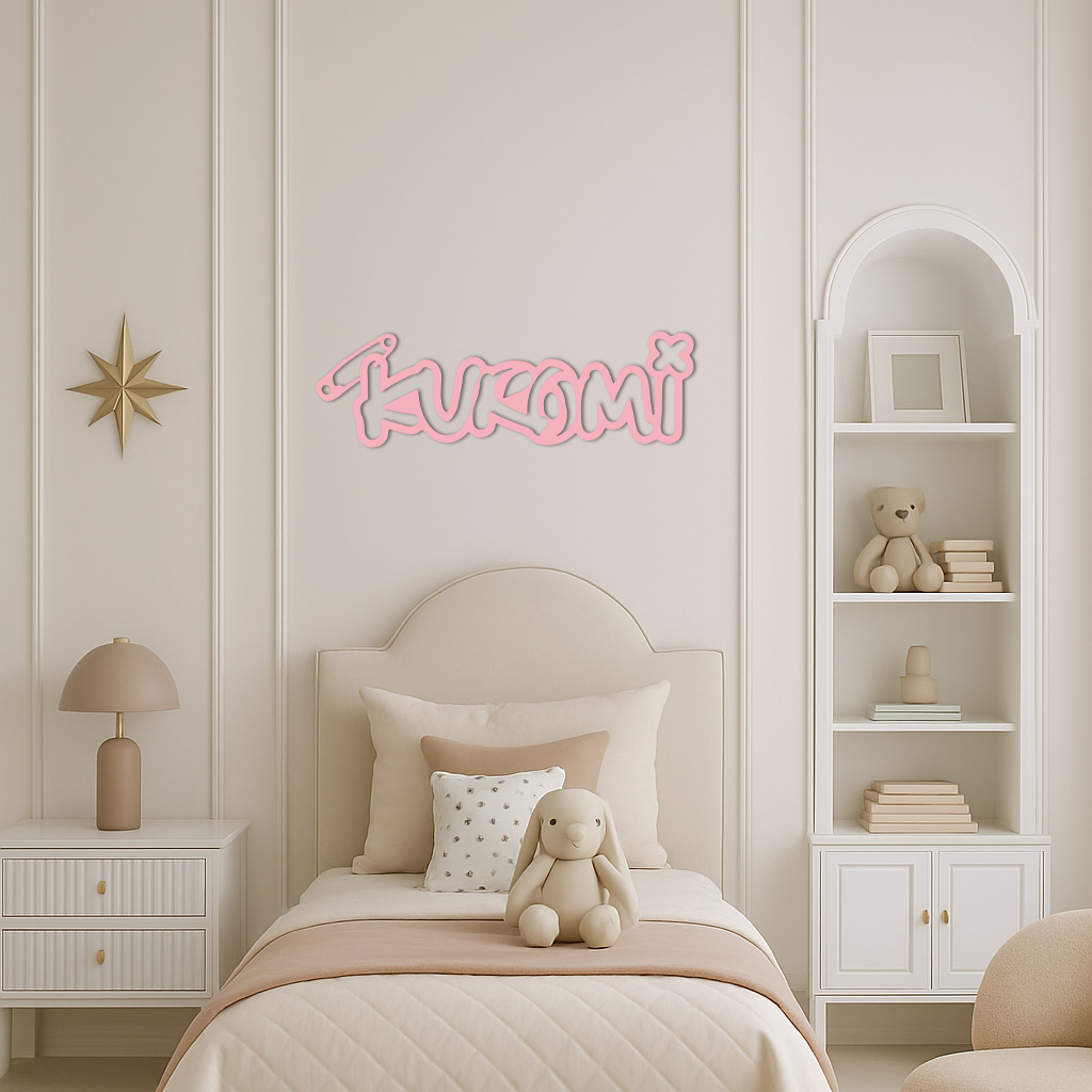 Pink Kuromi Metal Wall Art – Playful Character Typography Decor - KAFGP012