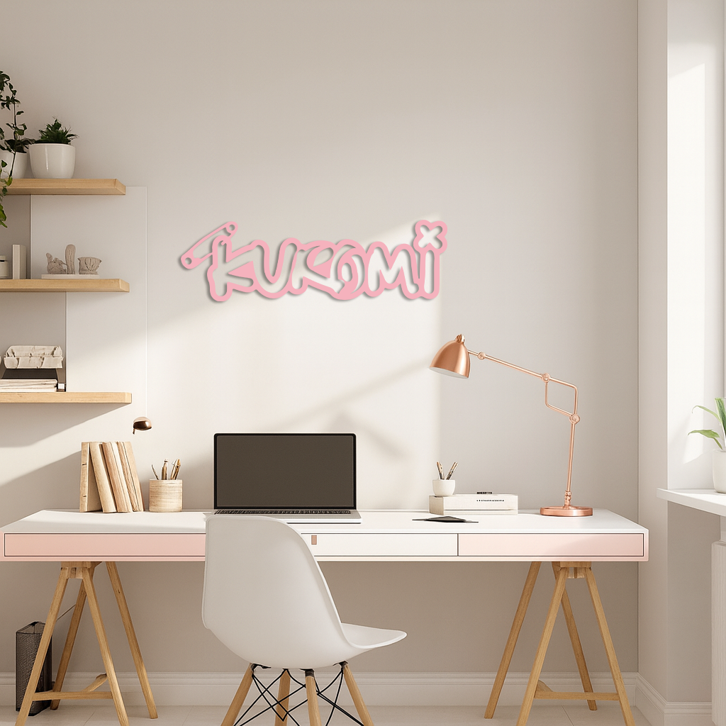 Pink Kuromi Metal Wall Art – Playful Character Typography Decor - KAFGP012