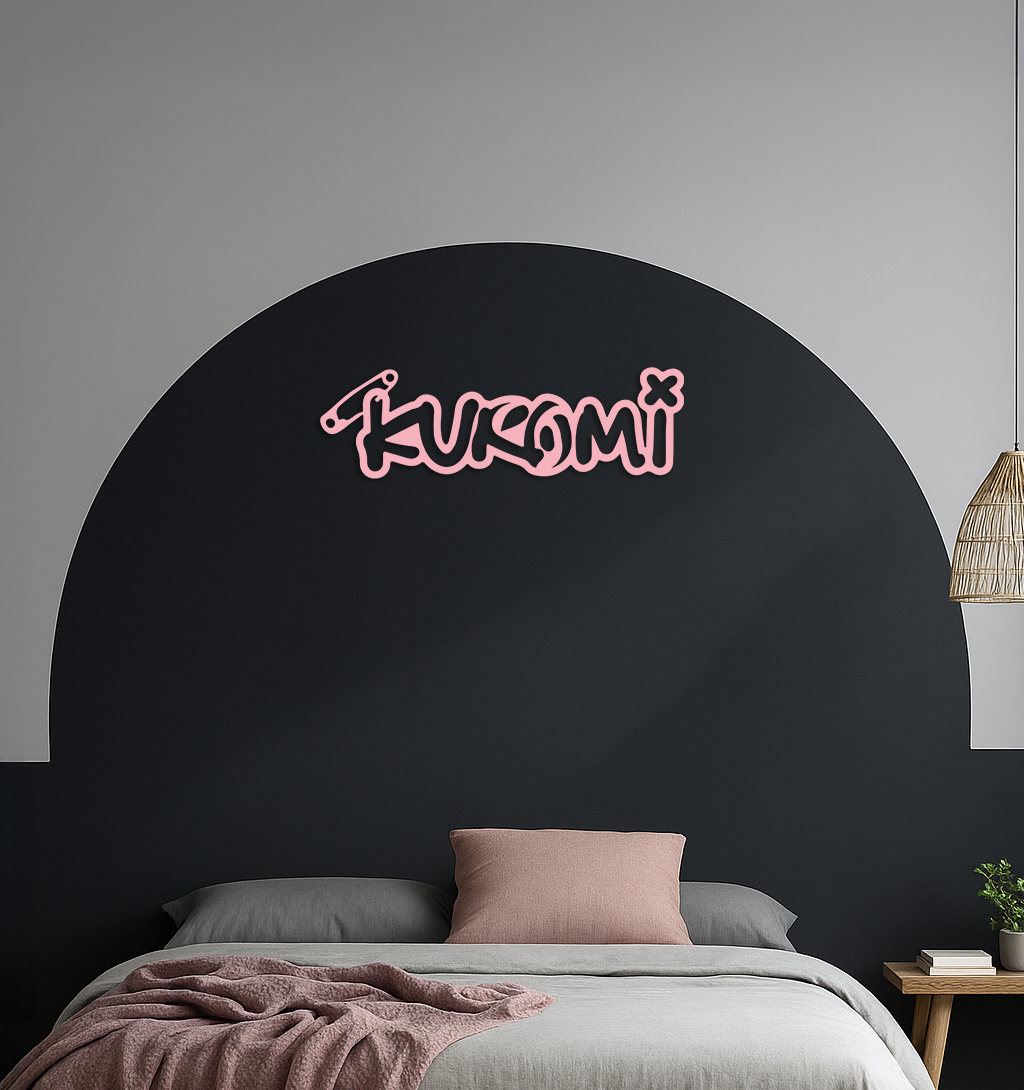 Pink Kuromi Metal Wall Art – Playful Character Typography Decor - KAFGP012
