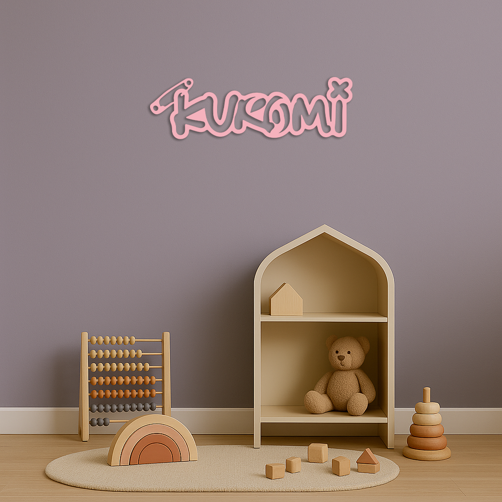 Pink Kuromi Metal Wall Art – Playful Character Typography Decor - KAFGP012