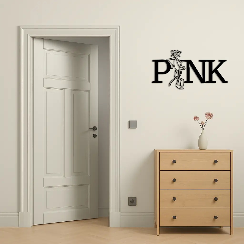 Pink Panther Metal Wall Art – Iconic Character with PINK Typography - KAFGP013