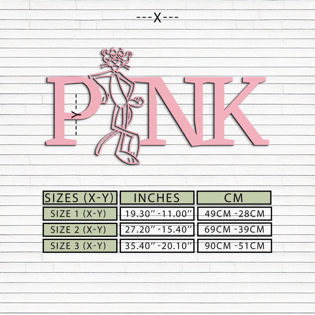 Pink Panther Metal Wall Art – Iconic Character with PINK Typography - KAFGP013