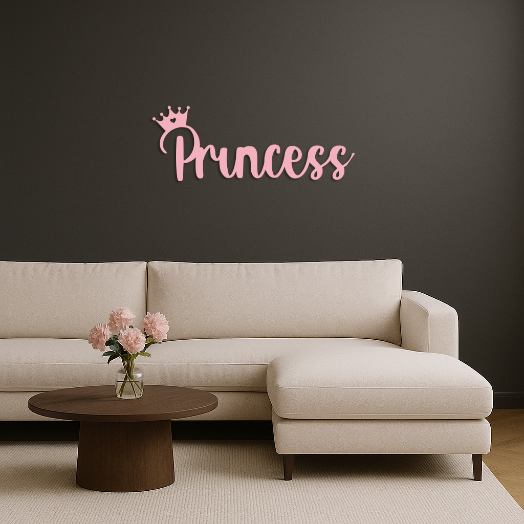 Pink Princess Metal Wall Art – Elegant Typography Silhouette Decor - KAFGP014