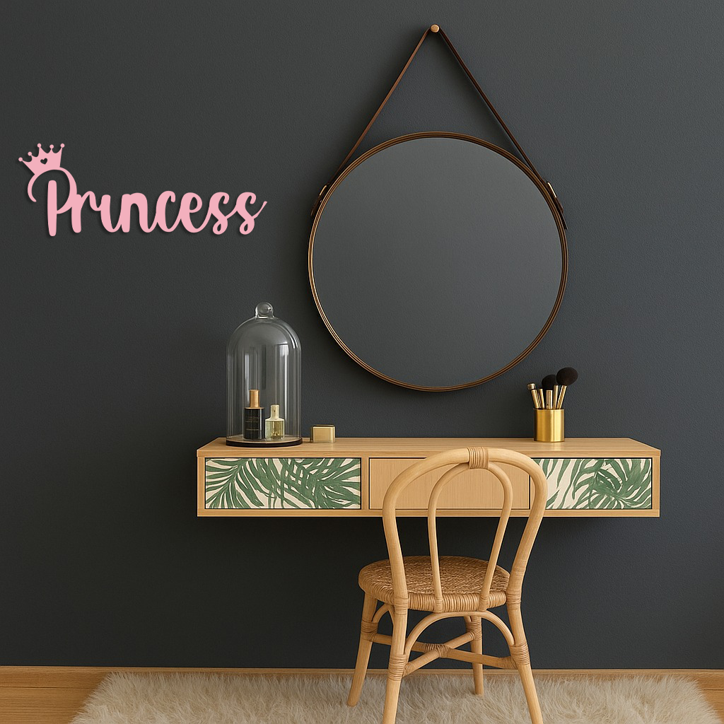Pink Princess Metal Wall Art – Elegant Typography Silhouette Decor - KAFGP014