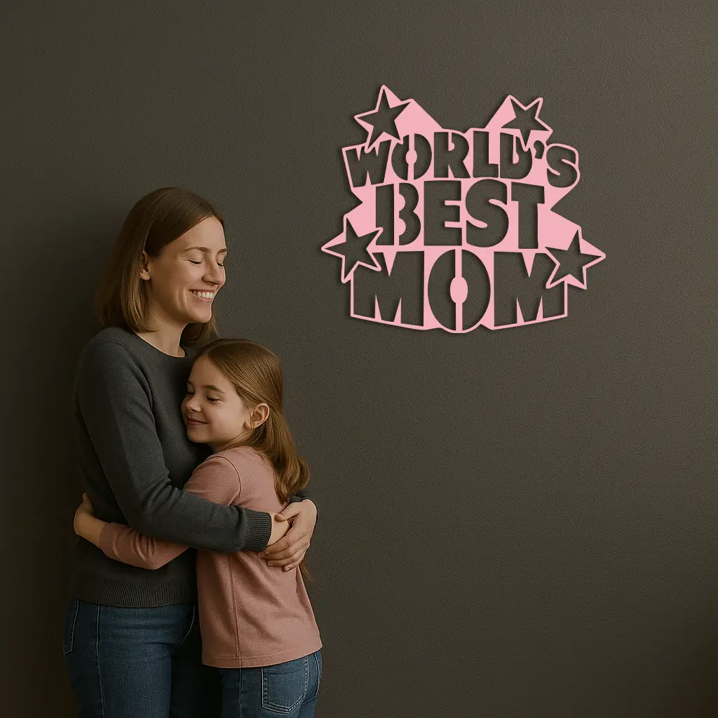 Pink World’s Best Mom Metal Wall Art – Star Design Mother’s Day Gift - KAFGP015