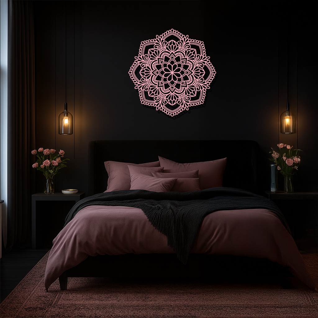 Pink Mandala Metal Wall Art – Intricate Bohemian Design - KAFGP016