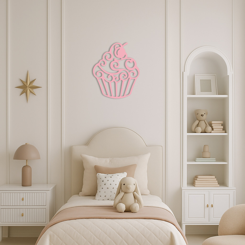 Pink Cupcake Silhouette Metal Wall Art – Sweet Dessert-Inspired Kitchen Decor - KAFGP024