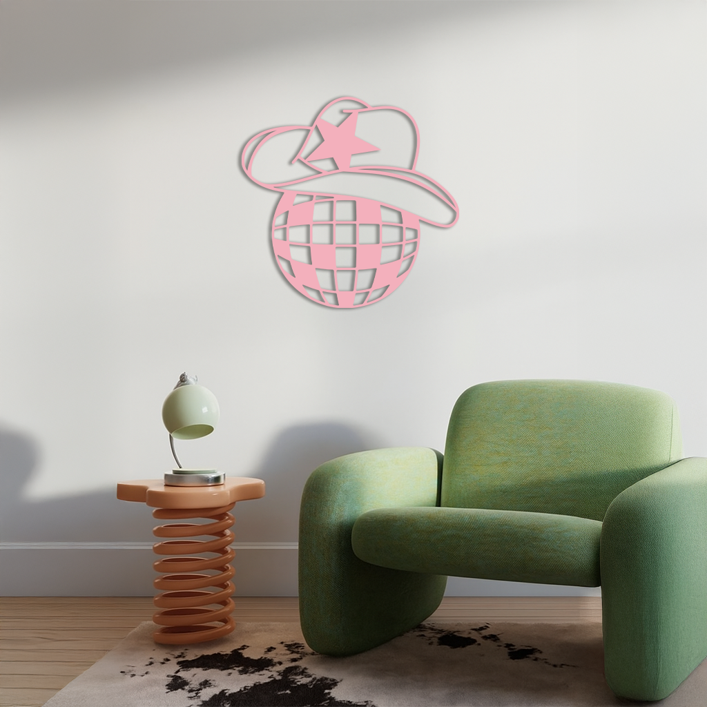 Disco Cowboy Hat Metal Wall Art – Retro Country Party Decor - KAFGP026