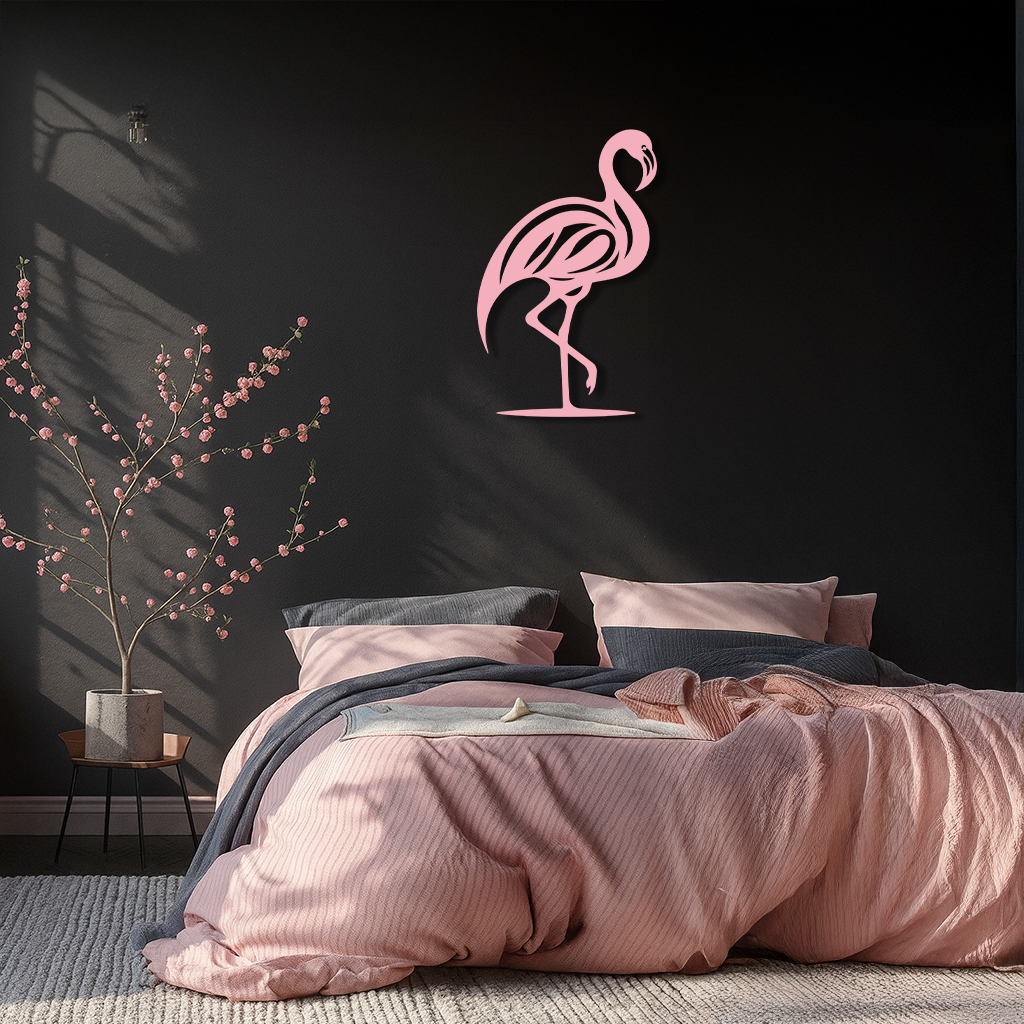 Flamingo Silhouette Metal Wall Art – Elegant Bird Design - KAFGP031