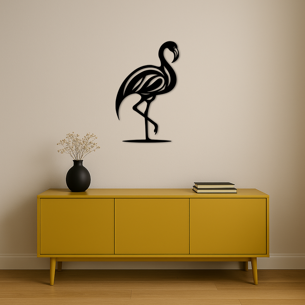 Flamingo Silhouette Metal Wall Art – Elegant Bird Design - KAFGP031