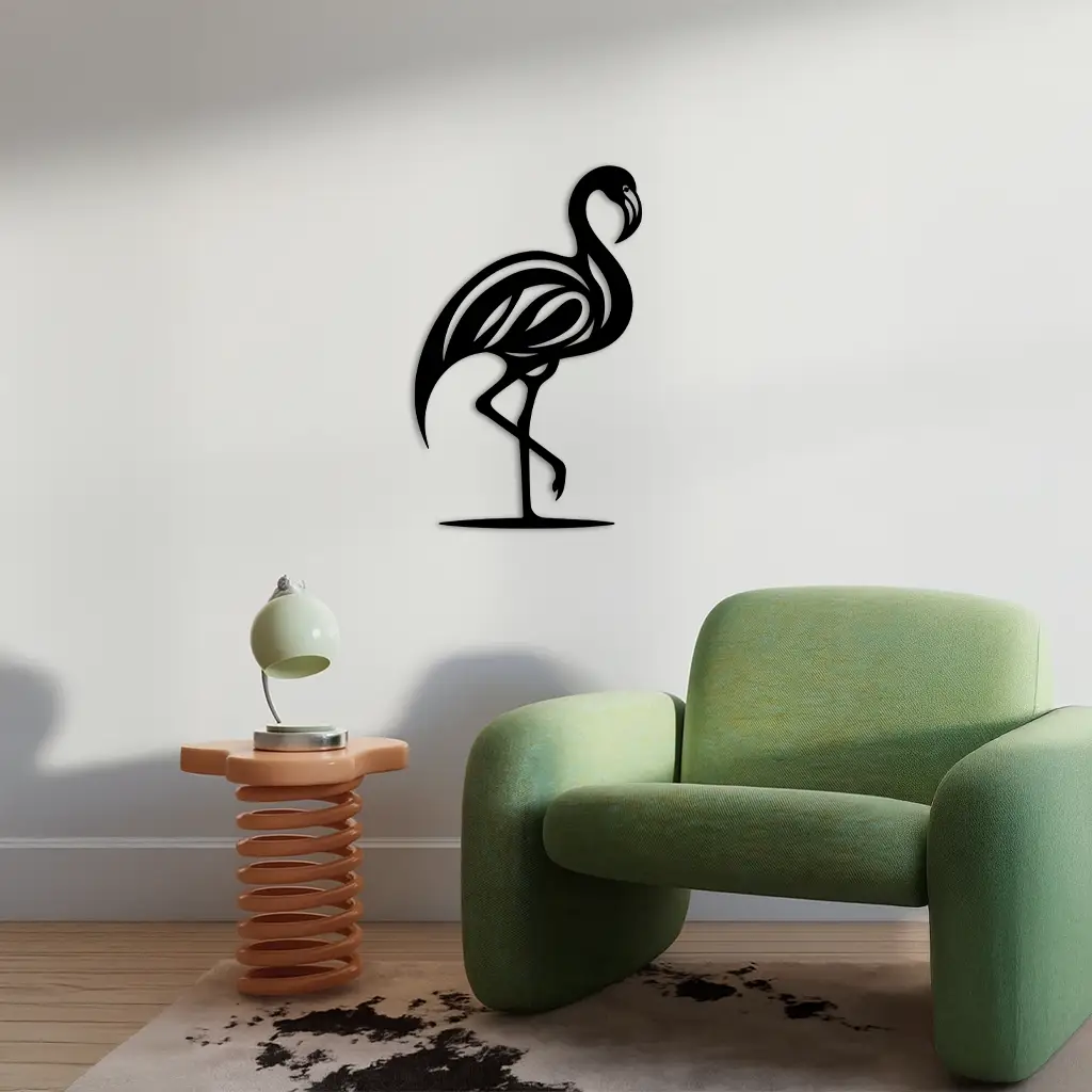 Flamingo Silhouette Metal Wall Art – Elegant Bird Design - KAFGP031
