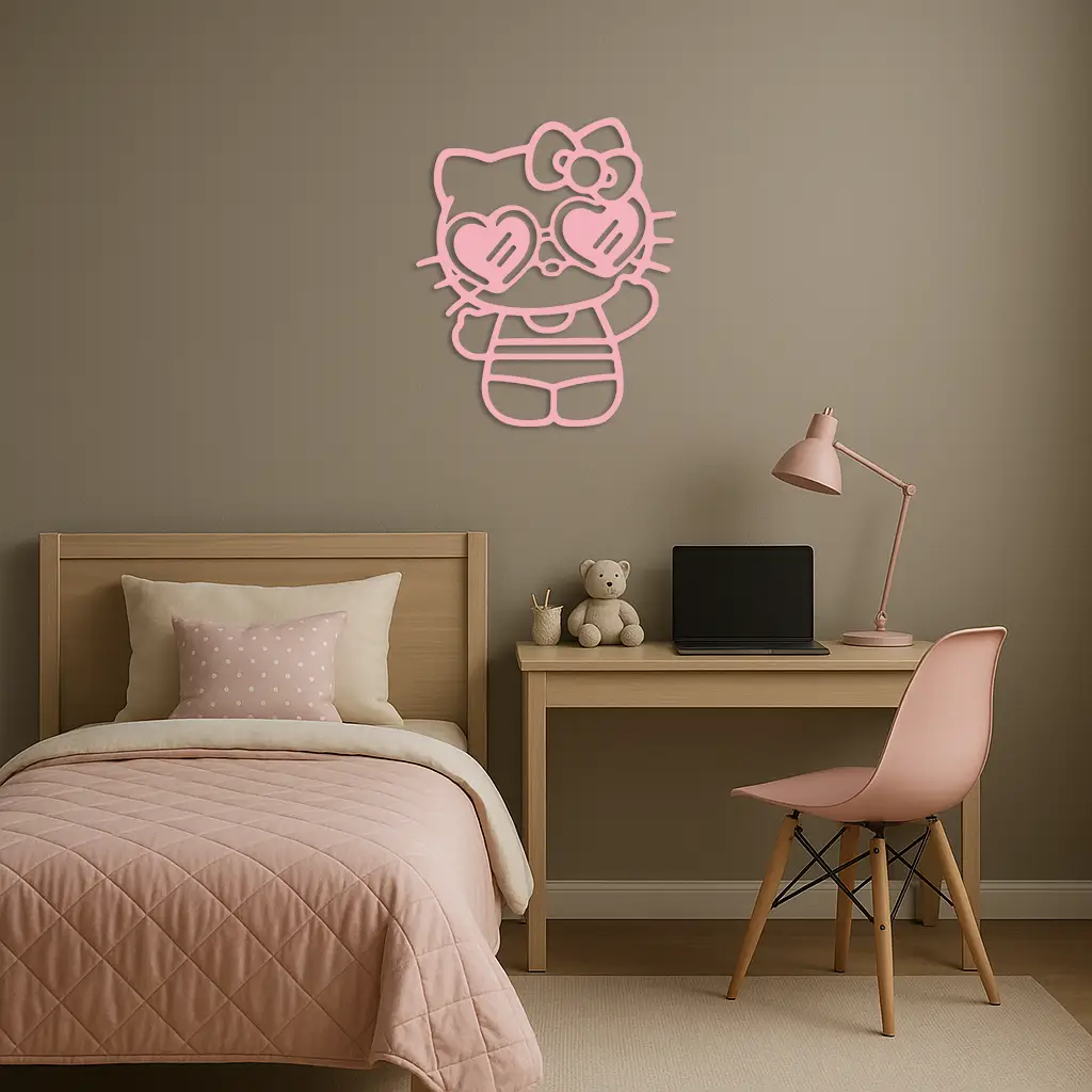 Hello Kitty Silhouette Metal Wall Art – Heart Glasses Cute Design - KAFGP036