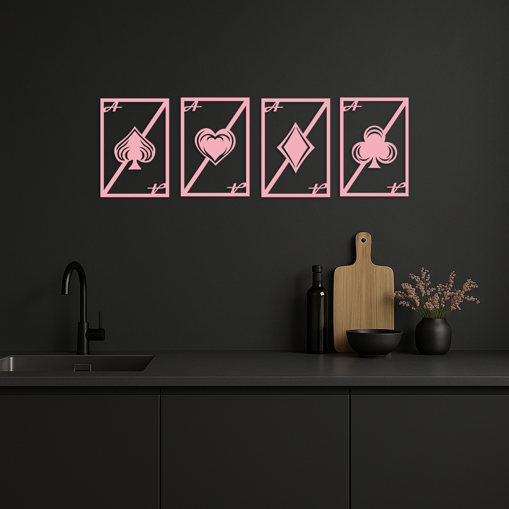 Playing Cards Silhouette Metal Wall Art – Poker Aces Design - KAFGP037