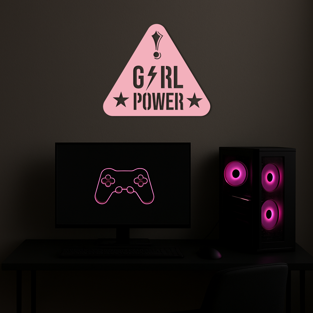 Girl Power Triangle Silhouette Metal Wall Art – Feminist Symbol Design - KAFGP040