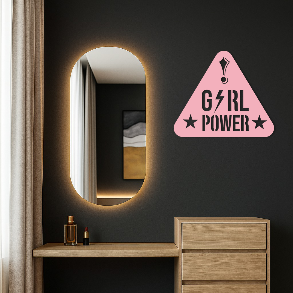 Girl Power Triangle Silhouette Metal Wall Art – Feminist Symbol Design - KAFGP040