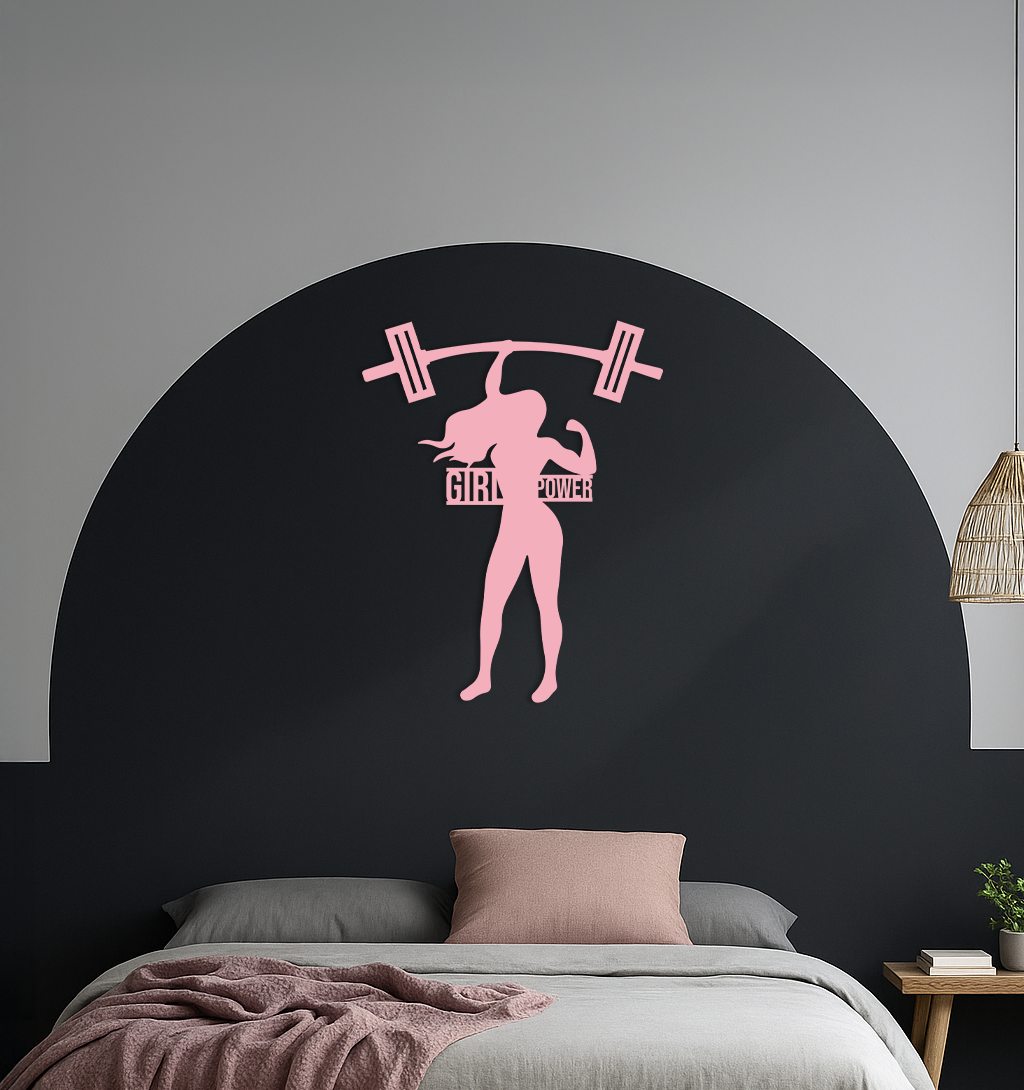 Girl Power Weightlifting Silhouette Metal Wall Art – Strong Woman Design - KAFGP041
