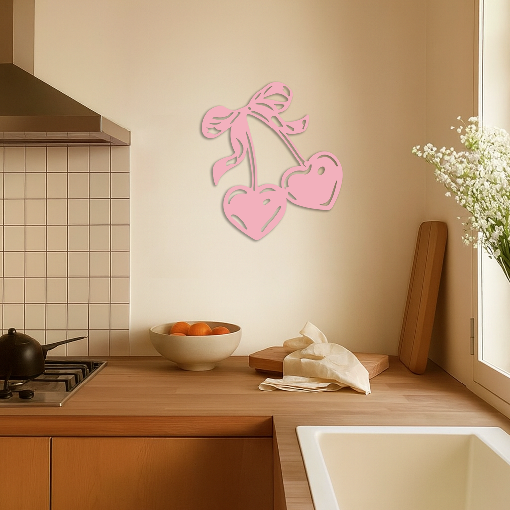 Cherry Heart Silhouette Metal Wall Art – Romantic Bow Design - KAFGP046
