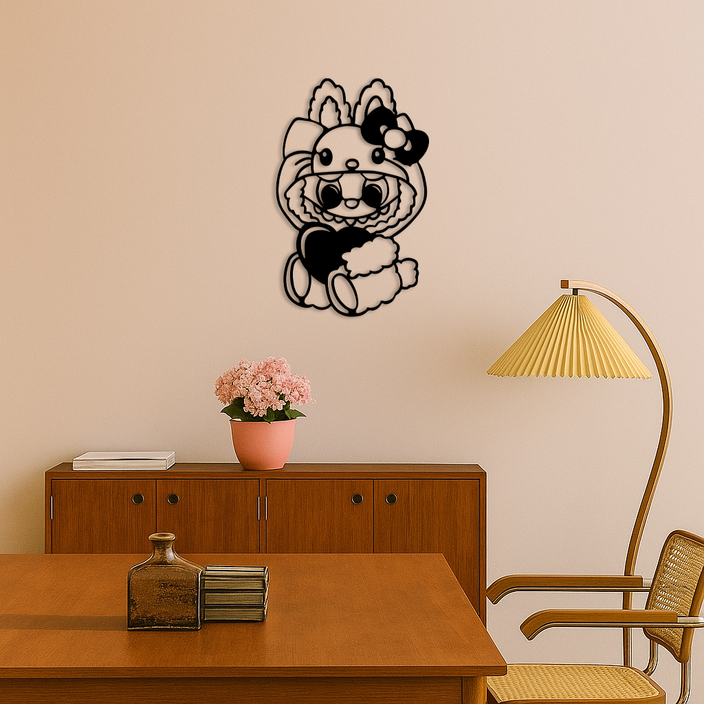 Hello Kitty Hat Labubu Metal Wall Art – Cute Cartoon Character Design - KAFGP051