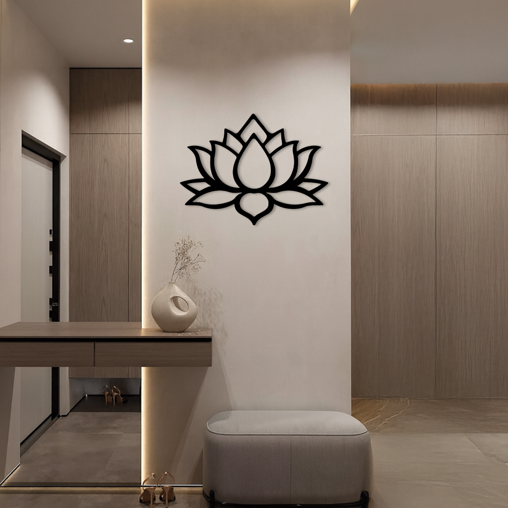Lotus Flower Silhouette Metal Wall Art – Spiritual Nature-Inspired Design - KAFGP052