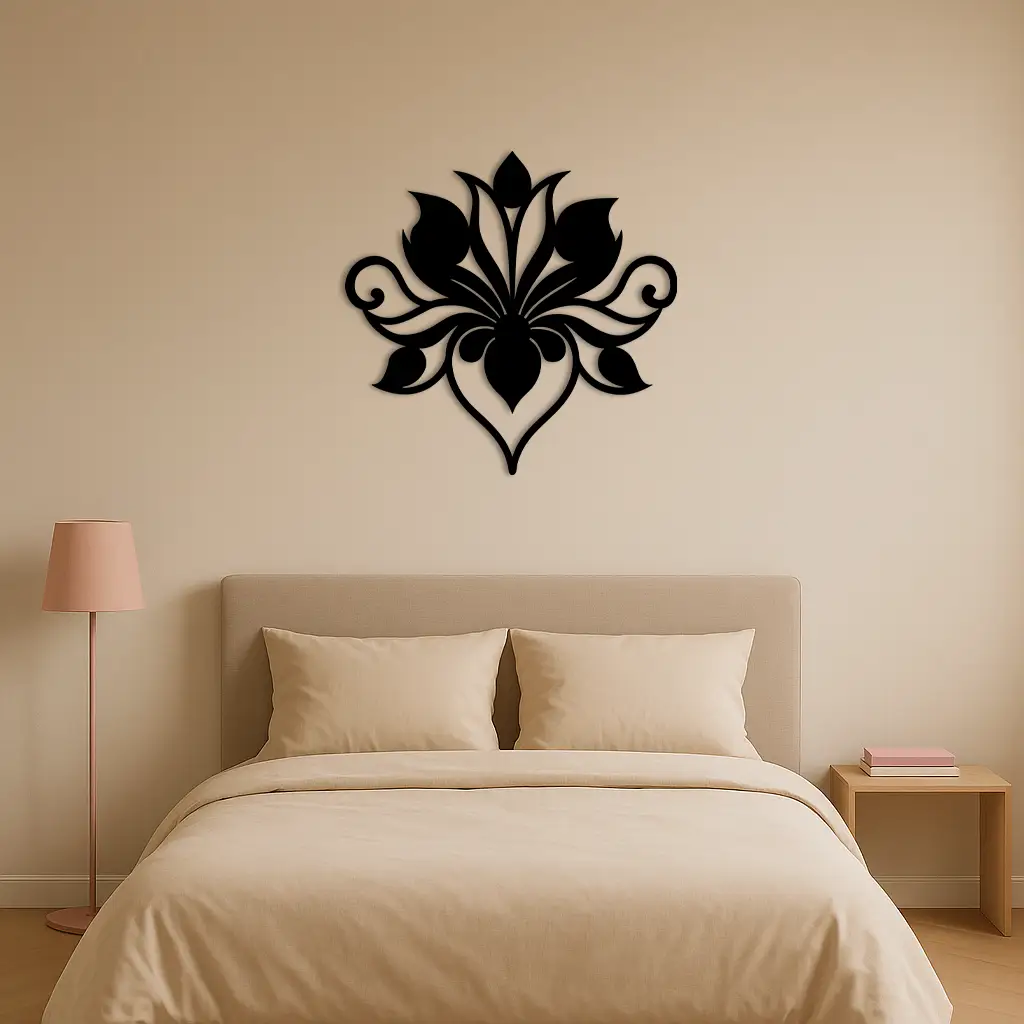 Ornamental Lotus Silhouette Metal Wall Art – Elegant Floral Decor - KAFGP053