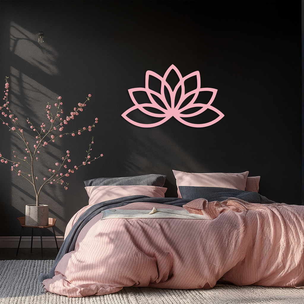 Minimal Lotus Silhouette Metal Wall Art – Elegant Flower Design - KAFGP054