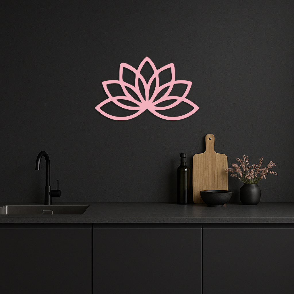 Minimal Lotus Silhouette Metal Wall Art – Elegant Flower Design - KAFGP054