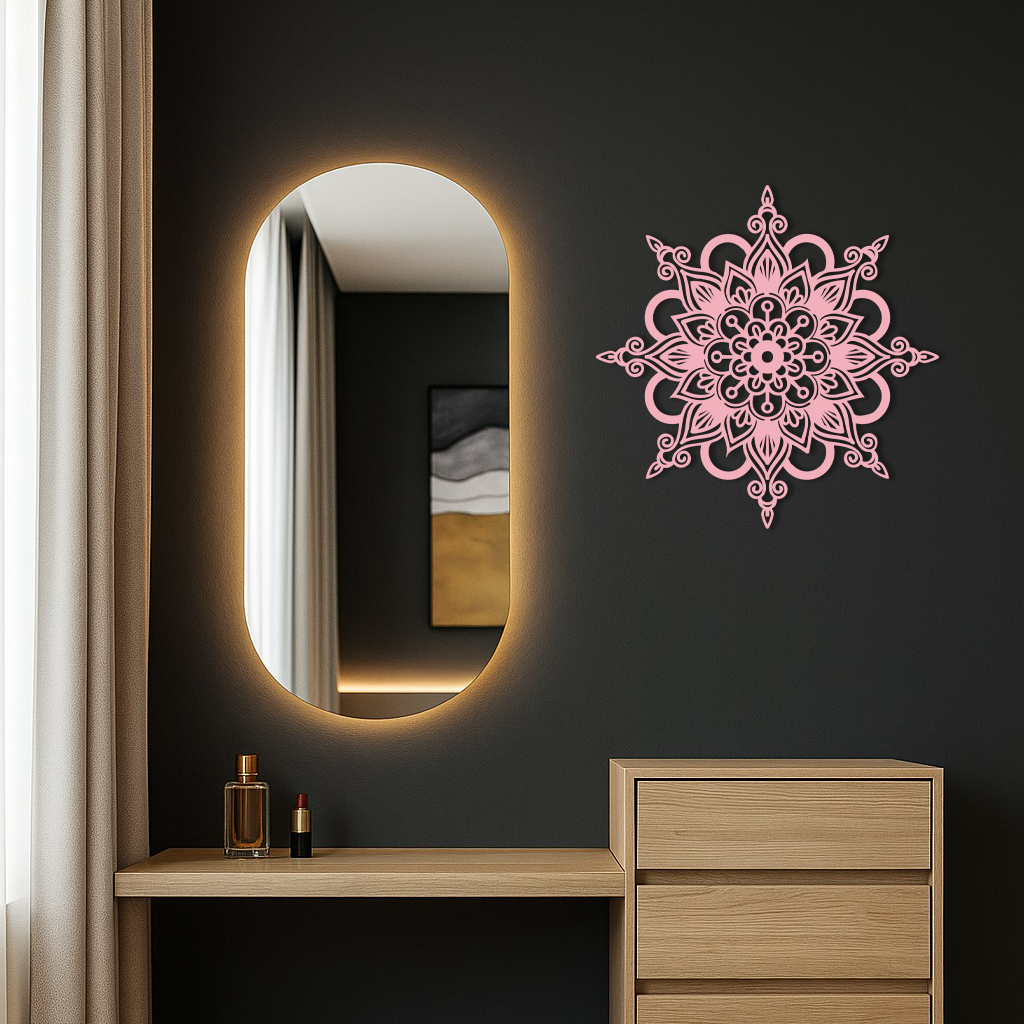 Mandala Silhouette Metal Wall Art – Sacred Geometry Flower Design - KAFGP060