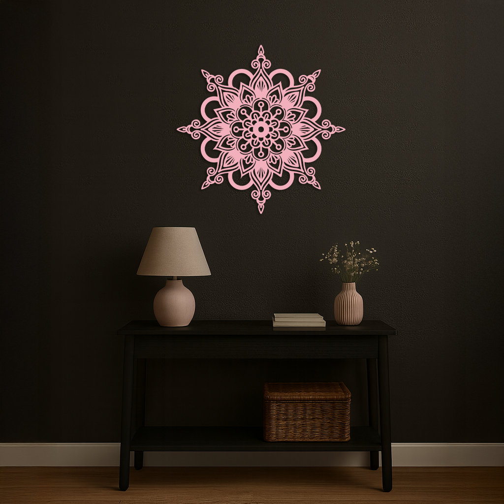 Mandala Silhouette Metal Wall Art – Sacred Geometry Flower Design - KAFGP060